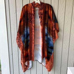 Zonda Nellis Velvet Burnout Shawl Kimono Jacket Silk Blend One Size